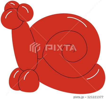 Balloon modelling or twisting. Birthday party decoration, decor with latex animal shape. Rubber toy of snail with helium. Childish inflatable figure for kids event. Flat isolated vector illustration 121221377