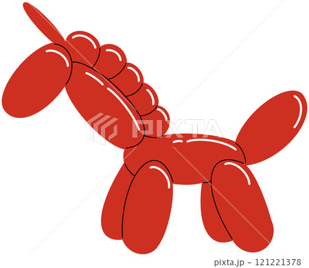 Bright red balloon of a unicorn. Bubble animal in a shape of magic horse. Vector cute illustration isolated 121221378