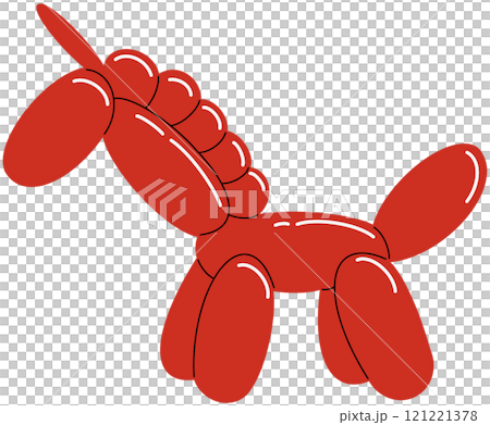 Bright red balloon of a unicorn. Bubble animal in a shape of magic horse. Vector cute illustration isolated 121221378