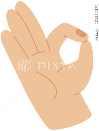 Sign of OK, okay, okey with fingers. Person shows well, good symbol. Approval hand gesture. Expression of agreement. Nonverbal communication. Flat isolated vector illustration 121221379