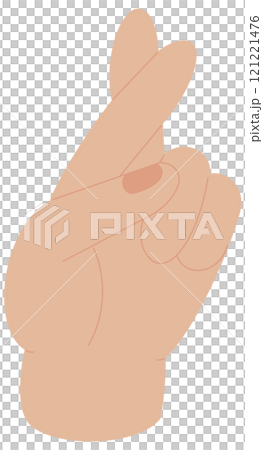 Hand gesture of lie, false promises, swindle. Crossed black fingers, sign of good luck. Symbol of superstition, belief. Body language concept. Flat isolated vector illustration on white background 121221476