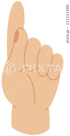 Person pointing upward icon. Hand gesture, index finger showing up. Raised forefinger indicates direction, route. Nonverbal communication, body language. Flat isolated vector illustration 121221480
