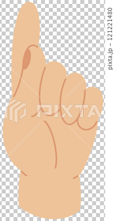 Person pointing upward icon. Hand gesture, index finger showing up. Raised forefinger indicates direction, route. Nonverbal communication, body language. Flat isolated vector illustration 121221480