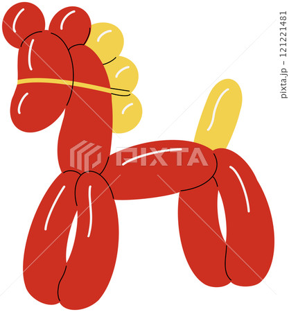 Knotted balloon with animal shape. Inflatable toy of horse. Rubber figure of funny pet. Birthday party decor for kids event. Glossy latex beast. Flat isolated vector illustration 121221481