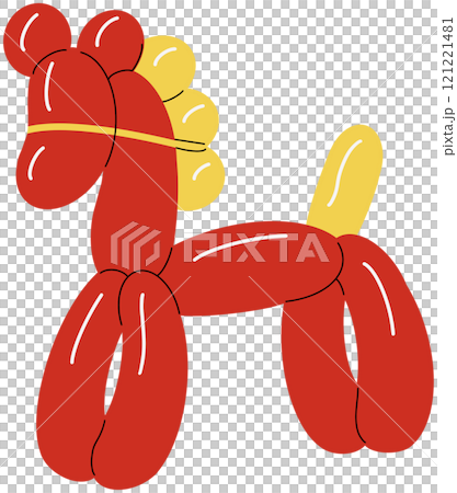 Knotted balloon with animal shape. Inflatable toy of horse. Rubber figure of funny pet. Birthday party decor for kids event. Glossy latex beast. Flat isolated vector illustration 121221481