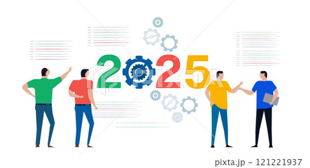 Looking at new year 2025 discuss target in business company concept of gear industry technology cooperation collaboration 121221937