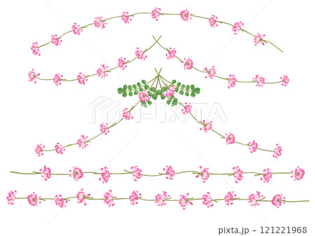 れんげの花をつなげたガーランドとライン飾り　イラストセット 121221968