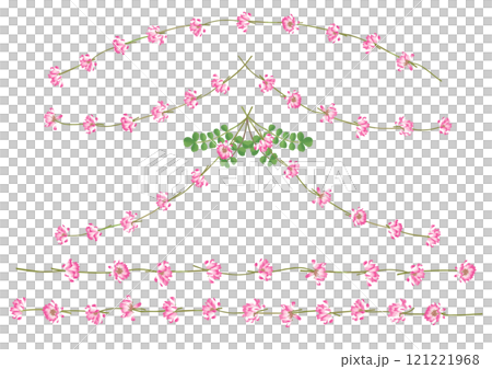 れんげの花をつなげたガーランドとライン飾り　イラストセット 121221968