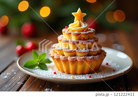 Delicious pastries cookies in form of Christmas trees of berries, mint leaves on festive New Year's table. Recipe and beautiful presentation. Christmas decor and table setting. AI generated Delicious pastries cookies in form of Christmas trees of berries, mint leaves on festive New Year's table. Recipe and beautiful presentation. Christmas decor and table setting. AI generated 121222411