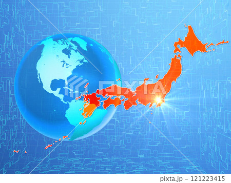 ネットワーク　日本　地球　サイバー　イメージ　背景 121223415