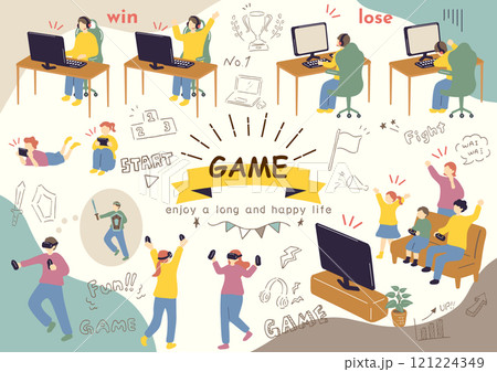 ゲームを楽しむ人達 121224349