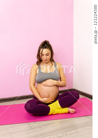 The intimate journey of expecting mothers. Woman connects with her unborn child 121224380