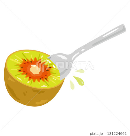 スプーンですくわれるルビーレッドキウイ 121224661