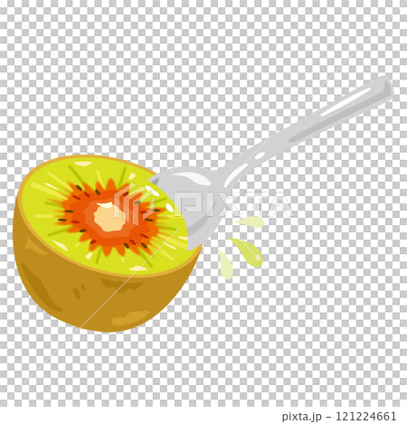 スプーンですくわれるルビーレッドキウイ 121224661