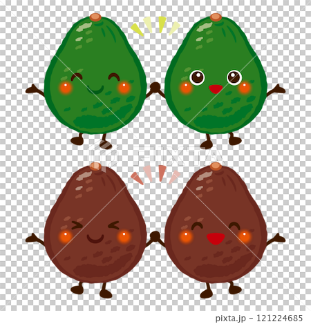 仲良しアボカドのキャラクターイラストセット 121224685