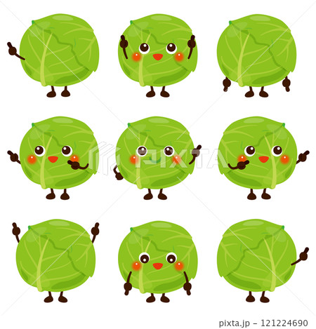 指さしをするキャベツのキャラクターセット 121224690