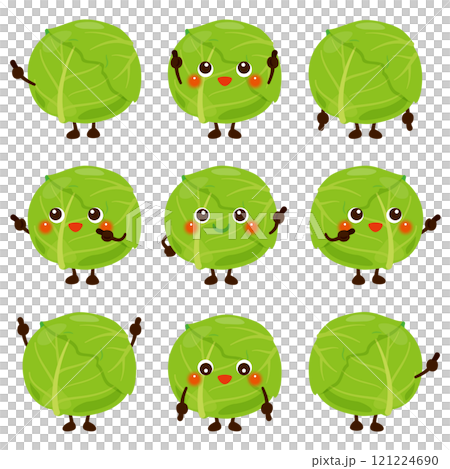 指さしをするキャベツのキャラクターセット 121224690