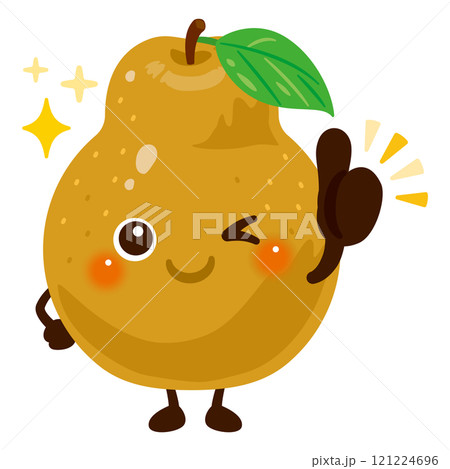 グッドサインを出す茶色の洋梨のキャラクターイラスト 121224696
