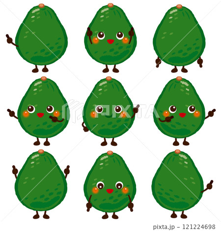 指さしをする緑色のアボカドのキャラクターセット 121224698