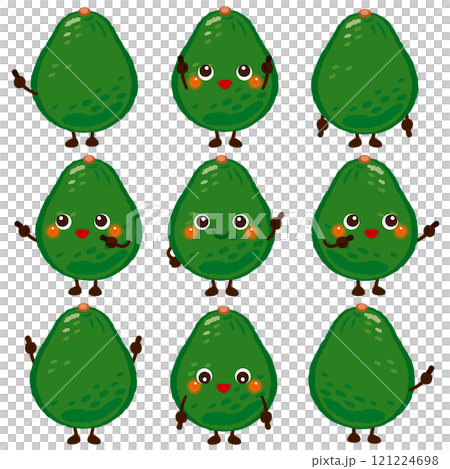 指さしをする緑色のアボカドのキャラクターセット 121224698