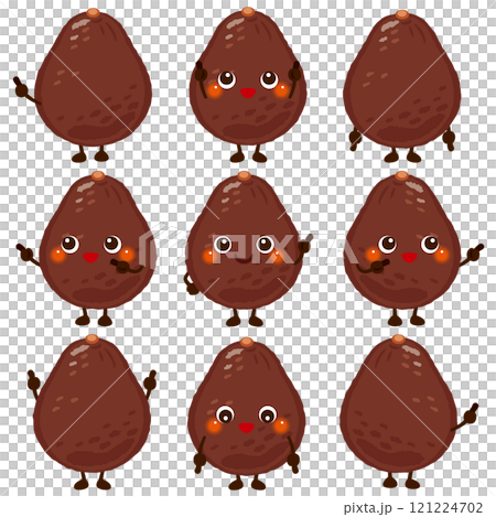 指さしをする茶色のアボカドのキャラクターセット 121224702