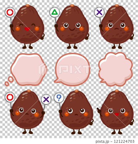 ○×△の札を持った茶色のアボカドキャラクター 121224703
