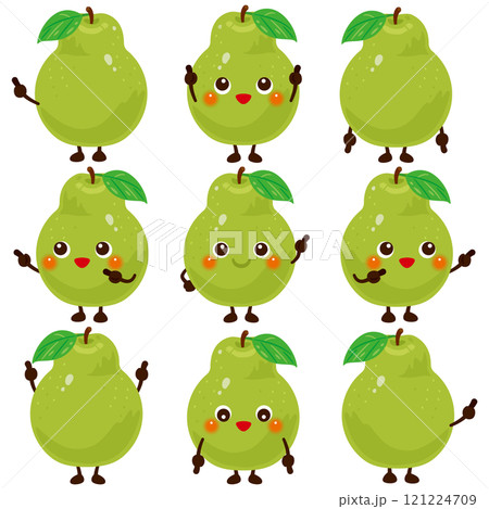 指さしをする緑色の洋梨のキャラクターセット 指さしをする緑色の洋梨のキャラクターセット 121224709