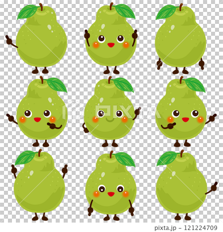 指さしをする緑色の洋梨のキャラクターセット 指さしをする緑色の洋梨のキャラクターセット 121224709