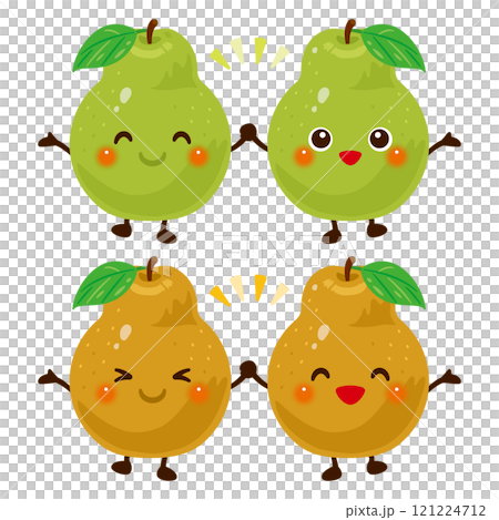 仲良し洋梨のキャラクターイラストセット 121224712
