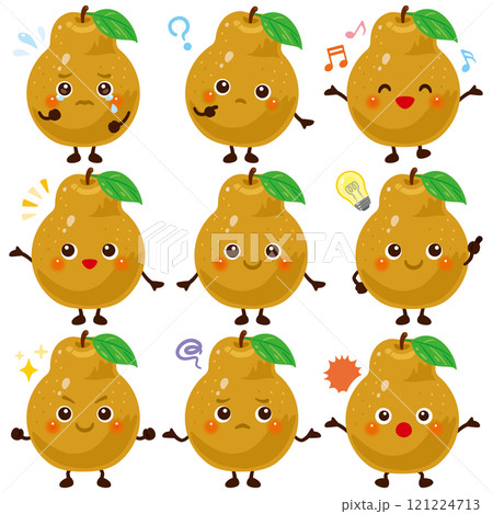 茶色の洋梨のキャラクター　表情セット 121224713
