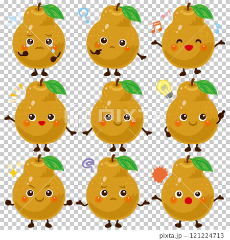 茶色の洋梨のキャラクター　表情セット 121224713