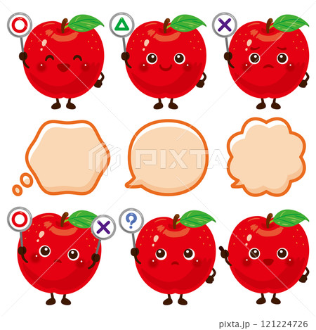 ○×△の札を持ったリンゴのキャラクター 121224726