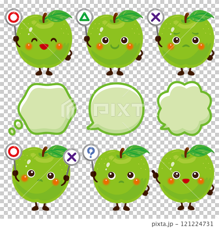 ○×△の札を持った青リンゴ&青梨のキャラクター 121224731