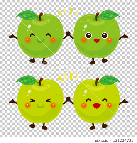 仲良し青リンゴ&青梨のキャラクターイラストセット 121224733