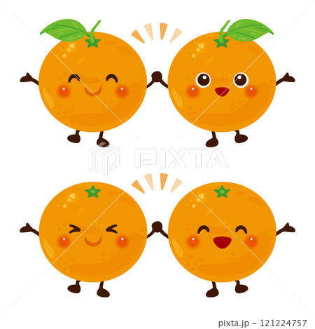仲良しオレンジのキャラクターイラストセット 仲良しオレンジのキャラクターイラストセット 121224757