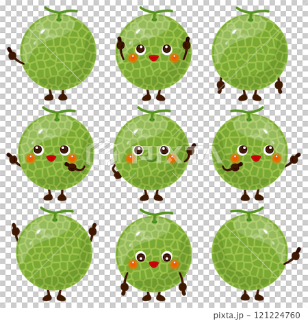 指さしをするメロンのキャラクターセット 121224760