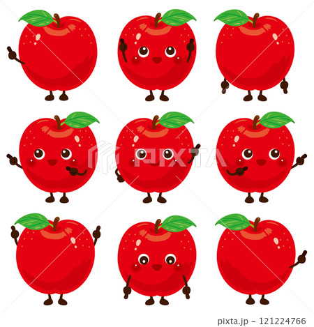 指さしをするリンゴのキャラクターセット 121224766