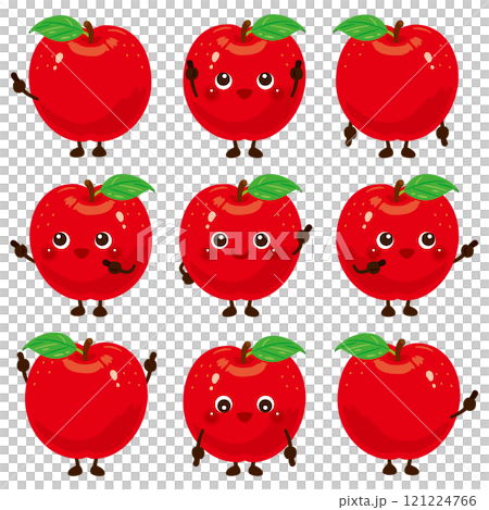 指さしをするリンゴのキャラクターセット 121224766