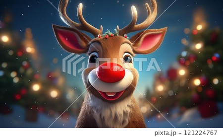 rudolf the red nose reindeer. Cute reindeer. Christmas background. Christmas Greeting Card. image illustration. 121224767