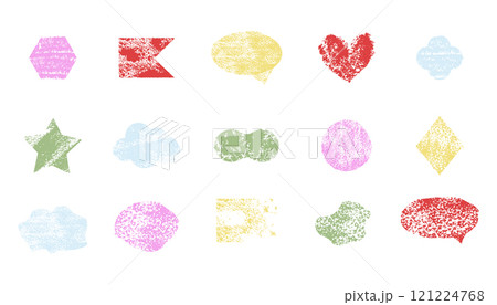 Crayon chalk frame simple border, chalk pastel drawing. Cute geometric shapes, headline, textured title. Doodle childish elements. 121224768
