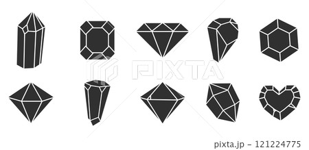Crystal gemstone polygon stone, contour gem, polyhedron minimal. Elegant outline geometric quartz, jewel. Mineral linear icon. 121224775