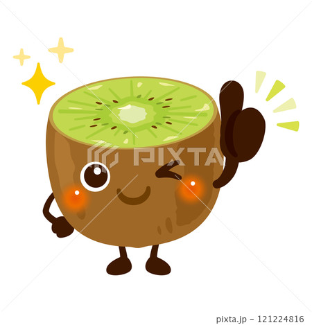 グッドサインを出すグリーンキウイのキャラクターイラスト 121224816
