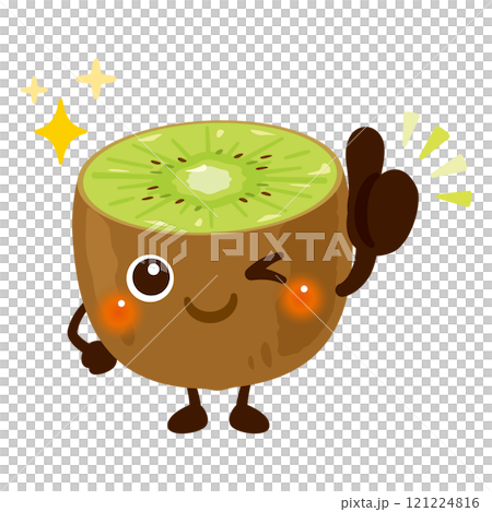 グッドサインを出すグリーンキウイのキャラクターイラスト 121224816