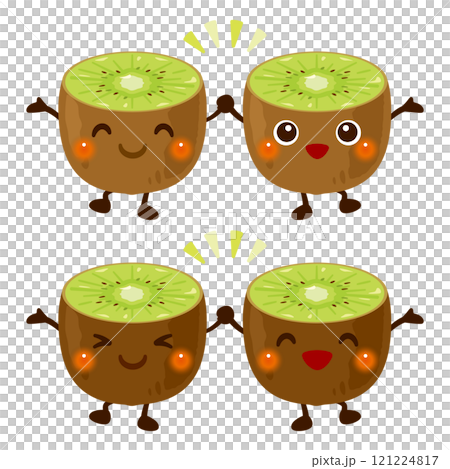 仲良しグリーンキウイのキャラクターイラストセット 121224817