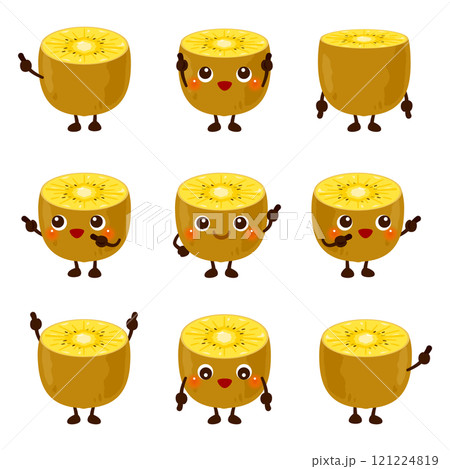 指さしをするゴールデンキウイのキャラクターセット 121224819