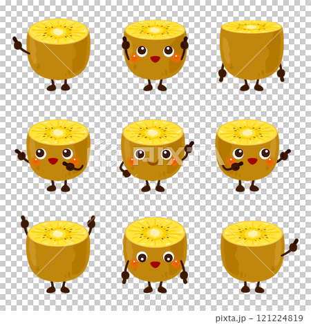 指さしをするゴールデンキウイのキャラクターセット 121224819