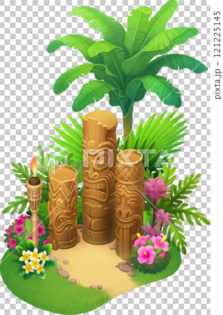 An isometric traditional wooden tiki statues 121225145