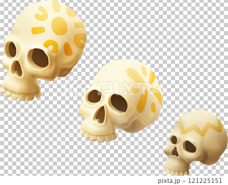 Human skulls decorated with traditional tiki ornaments Human skulls decorated with traditional tiki ornaments 121225151