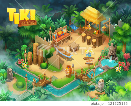 Isometric tiki garden scene 121225153