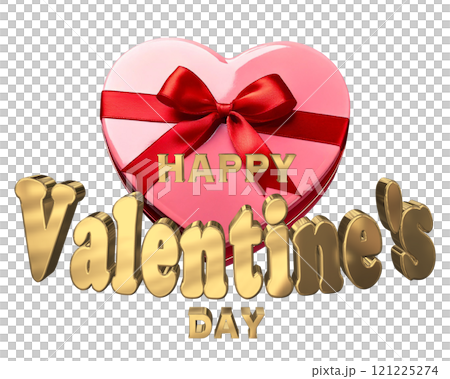 3DCG characters "Happy Valentine's Day" in gold 121225274
